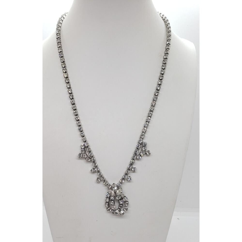 Vintage Weiss Rhinestone Necklace Choker Double Loop Signed Art Deco 1940s